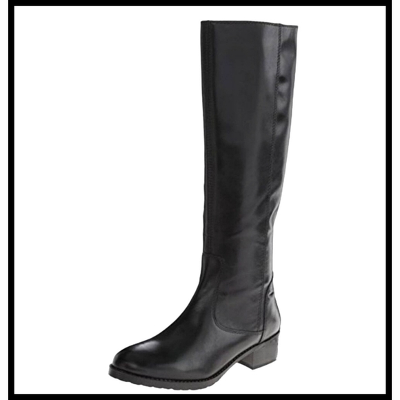 Donald J Pliner Bixbi Tall Leather Riding Boots Stacked Heel Lug Sole Black 8 - Picture 1 of 15